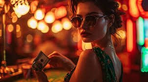Dealer casino wanita tersenyum melayani pemain online dalam ruangan Live Casino